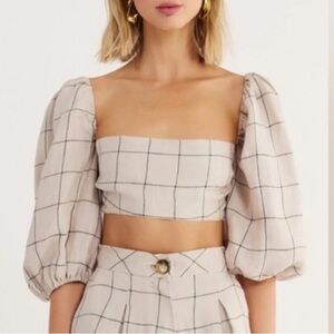 Rumer Linen Plaid Quinn Crop Top Ivory and Black Size Small New with Tag